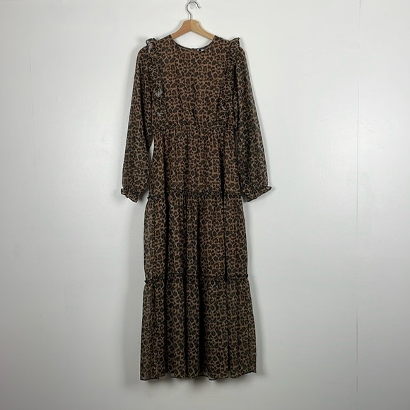 Hayden Dresses & Skirts - Hayden Los Angeles Womens S Long Sleeve Ruffle Tiered Animal Print Maxi Dress